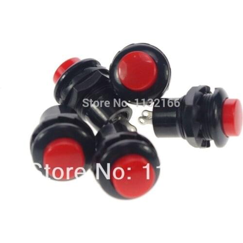 Red 2 Pin Hole 12mm SPST OFF-(ON) 1A 125VAC NO Momentary Push Button Switch