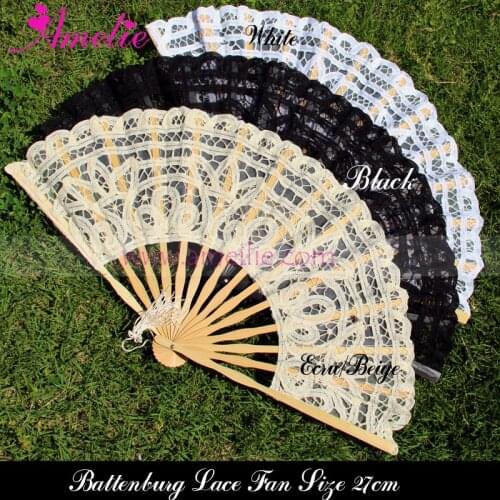 100pcs/lot Free Shipping Battenburg Lace Fan Wedding Bride Craft Hand Lace Fan