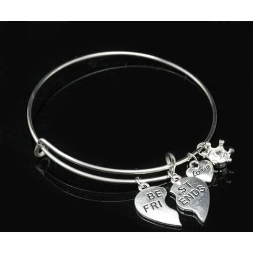 "Best Friends""Love" Crystal Crown Pendants Special Design Adjustable Metallic Bracelets & Bangles for Women