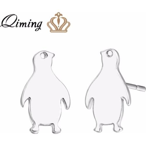 QIMING Lovely Animal fashion Penguin Earrings For Girls Women Cute Design Children Baby Jewelry Gold Stud Earrings