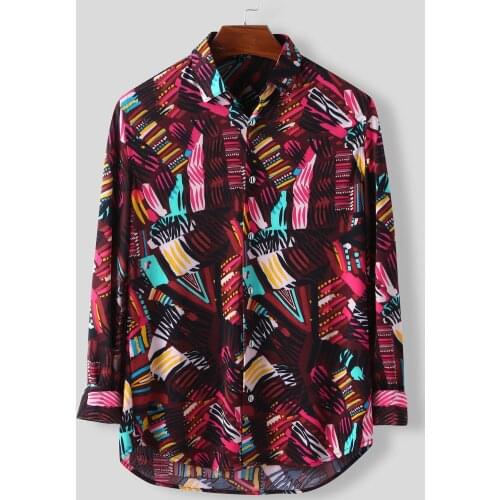 Floral Printed Shirt for Men 2021 Mens Long Sleeve Chiffon Shirt Casual Male Plus Size Retro Button Down Shirts Streetwear 3XL
