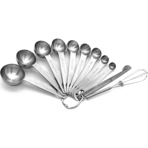 11PCS Measuring Spoons Set Stainless Steel Measuring Spoons with Leveler and Whisk Kitchen Tools for Cooking Baking