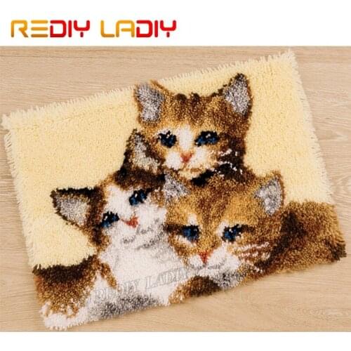 Latch Hook Kits Make Your Own Rug Three Kittens Tapestry Crocheted Cushion Mat DIY Carpet Rug Pre-Printed Canvas Hobby & Crafts