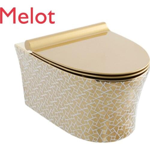 Rimless Wall Hung Ceramic Chinese Gold Color Bathroom With UF Soft Close Seat Cover wall hung toilet