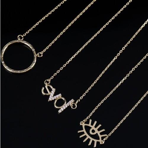 European And American Devils Eye Delicate Clavicle Chain Fashion LOVE CZ Geometric Round Pendant Three-Piece Necklace