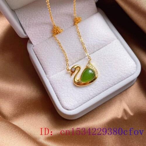 Natural Hetian Jade Swan Pendant Necklace Women Fashion Amulet for Jewelry Chalcedony 925 Silver Gifts