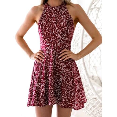 Women Boho Dress Sleeveless Mini Dress Lady Summer Beach Sundress Clubwear Ladies Clothes Floral Dresses Womens Dresses