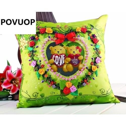 POVUOP New arrival ribbon embroidery intergards pillow eternal 3d print cushion cartoon bear