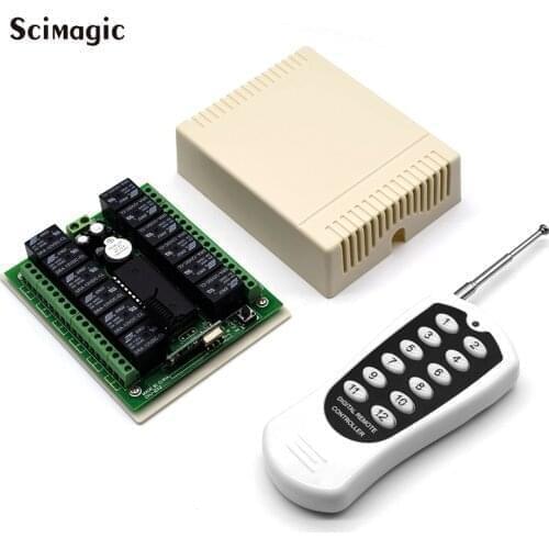 DC 12V 24V 12 Channel Wireless RF Remote Control Switch Transmitter + Receiver Relay Module 433MHz