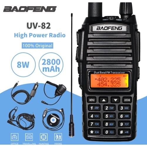 High Power 8W Baofeng UV-82 Walkie Talkie UV82 Dual Band VHF/UHF FM Transceiver 10KM Long Range Hunting Two Way Ham CB Radio