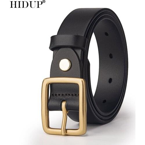 HIDUP Top Quality Cow Leather Belts Retro Brass Square Pin Buckle Cowhide Belt for Women Jeans Accessories 2.8cm Wide NWJ1054