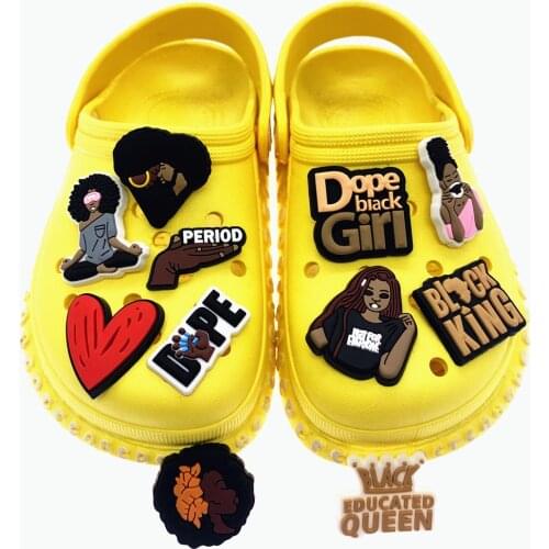 100PCS Wholesale Cartoon Dope Black Girl Icon Shoes Charms Silicone Buckles Fit Graden Shoe Accessories Hole Slipper Decor