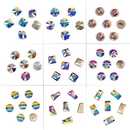 Crystal AB Rivoli Square Buttons Holes Strass Rhinestones sew on Button DIY Craft for Jewelry garment Sofa gymnastics Costume