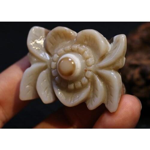 Big Treasure Talisman Energy!!! Tibetan Onyx Big Fortune Totem Lotus Flower Sculptural Heaven Eye Carving Pendant Timestown