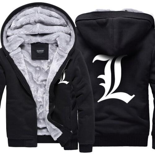 Japanese Anime Series Death Note L Hoodie Mens Casual Print Winter Warm Cotton Fleece Thick Sweatshirt Coat Drop Shipping