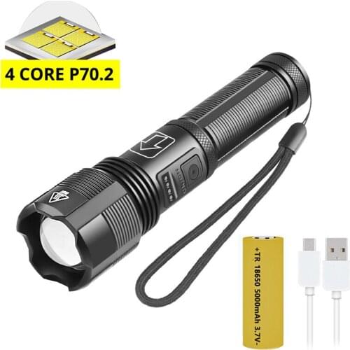 XHP70 Powerful Flashlight Super Bright Light USB Rechargeable LED Torch Lamp Use Large Capacity 18650 Battery Waterproof Camping