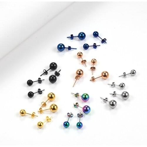 RIR Simple Ball Earrings Jewelry Stainless Steel 6 mm And 8 mm Size Colorful Ball Shaped Stud Earrings For Women & Men