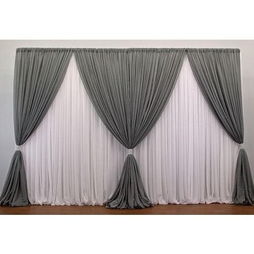 10ft x 10ft White backdrop with grey swags Wedding stage curtain
