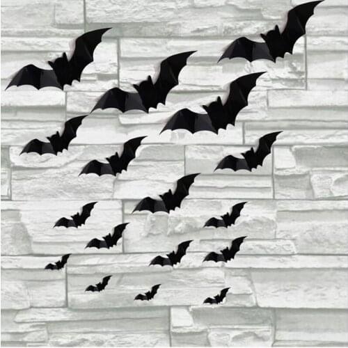 16pcs Halloween 3D black bat Wall Stickers Halloween party DIY decorative wall Decal Halloween horror Bats Removable stickers