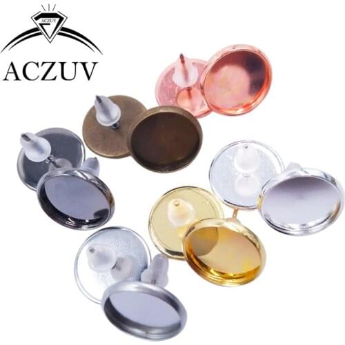 200pcs/Lot Blank Earring Base Cabochon Cameo Base Setting 8mm 10mm 12mm 14mm 16mm Bezel Post Earrings Diy Jewelry Making