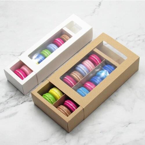 25pcs Macaron Packing Paper Box White Brown Kraft Carboard Box With Transparent Window DIY Cookie Macaron Gift Box