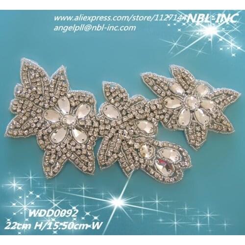 30pcs) Crystal bridal beaded rhinestone flower applique iron on for wedding evening dress WDD0092