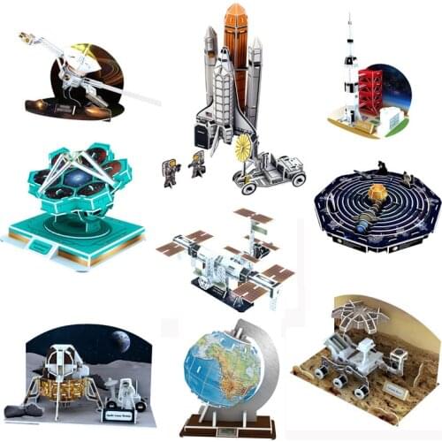 3D Card Board Jigsaw Apollo Moon Rocket Solar System International Space Station Puzzle Construction Brick Model Paper Building