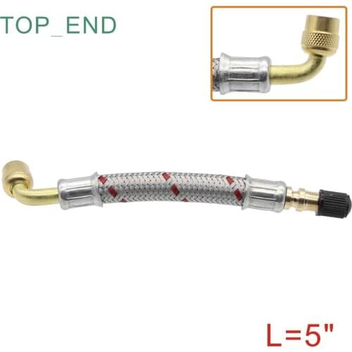 5 inch,90 Degree Bent End,Stainless Steel Mesh Wrapped,Flexible Rubber Valve Extension,Work w/ Tire Valve Directly