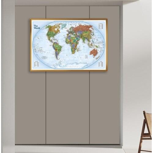 59*42cm The World Political Map Spray Canvas Painting Vintage Wall Art Poster School Supplies Living Room Home Decor