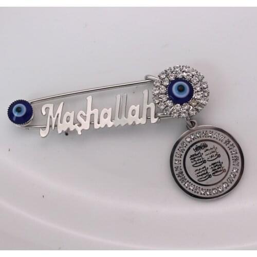 Turkish evil eye four Qul suras Mashallah Stainless steel brooch islam muslim baby pin