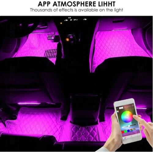 Car LED Strip Lights, Aukora Bluetooth App Controller Interior Lights For Car 48 LEDs Multi Color Music Car Strip Light