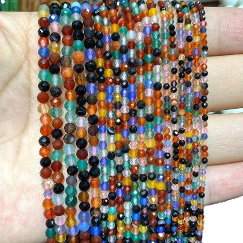 YWROLE AAA 100% Natural Colorful Agates Faceted Round Stone Beads For Jewelry Making DIY Bracelet Necklace Earrings 2MM 3MM 4MM