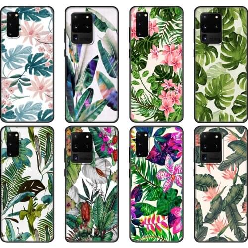Black tpu Case For Samsung galaxy S20 /S20 PLUS/S20 ultra/S20+ /S20FE back cover Tropical Green Leaves Floral