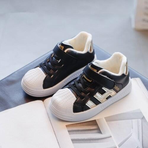 2020 Winter Kids Pluh Warm Shoes Shell Shoes Fashion Boys & Girls Shoes Kids Sneakers Sports Soft Bottom For Baby Black White