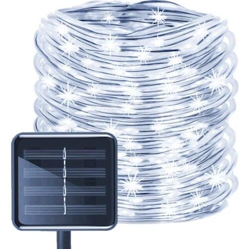 100 LEDs Solar String Light Waterproof Rope Tube Lights Outdoor Garden Tree Lamp Cool White
