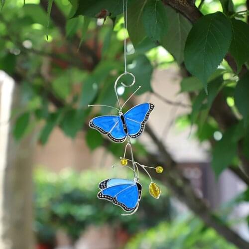 Blue Butterfly Stained Glass Exquisite Outdoor Decor Ornament