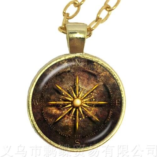 Best Friend Compass Glass Cabochon Charm Necklace Couple Gift Husband Wife , Boyfriend Girlfriend ,Anniversary Gift Sweaterchain