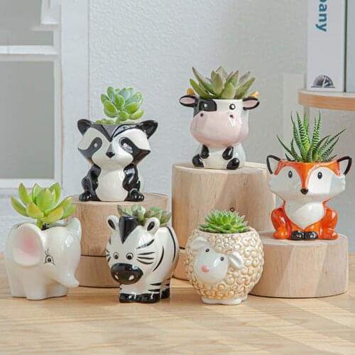 Cute Cartoon Animal Ceramic Succulents Miniature Flower Pot Creative Home Gardening Cactus Potted Bonsai Ornaments