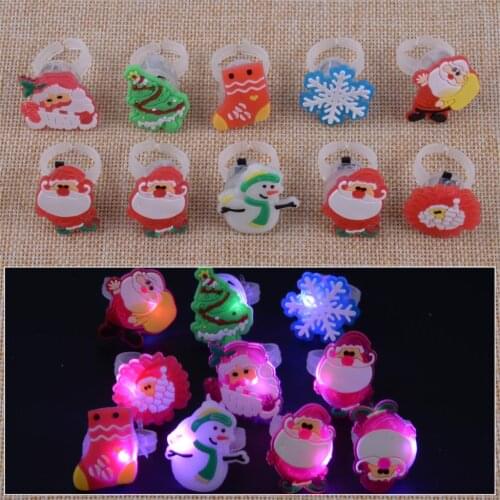 Cute 10pcs LED Light Up Flashing Favors Glow Cartoon Finger Rings Kids Children Toy For Christmas Decoration Gift