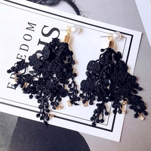 Fashion Earring Female Drop Hanging Tassel Flower Fringe Dangle Statement Boho Lace Women Wedding Pendant Jewelry