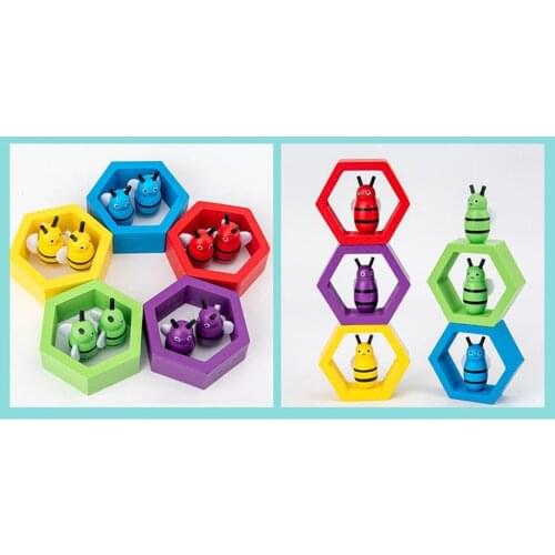 Montessori Child Cliping Bee Wooden Toys Hand Eye Coordination Puzzle Toys