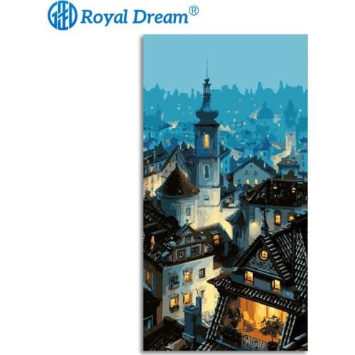 ROYALDREAM Night Town Landscape DIY Painting By Numbers Kit Paint On Canvas Painting Calligraphy For Home Decor