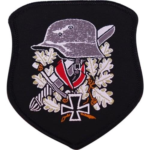German WWII Helmet Sword Cross Shield Embroidery Badge Military Patch Uniform Accessory