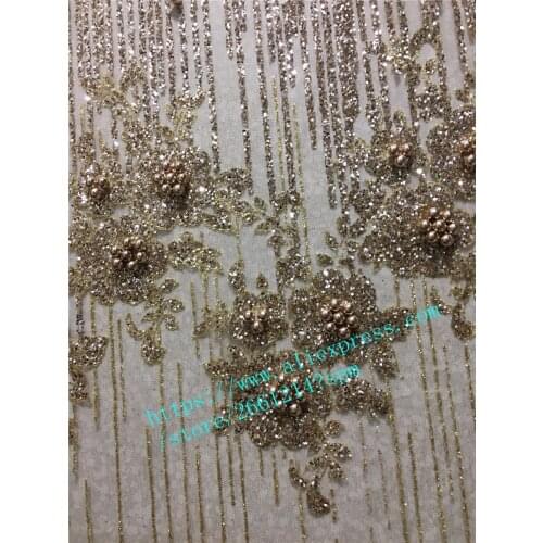 Latest pattern African French Lace Fabric with beads High Quality Swiss Tulle Lace Fabric with Glued glitter sequins for wedding