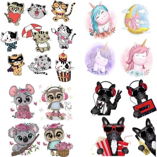 New Style Set Of Cartoon Animals Heat Transfers Applique Patch For Baby Shirt Badge Hot Vinyl Iron on Stickers For Home Decor