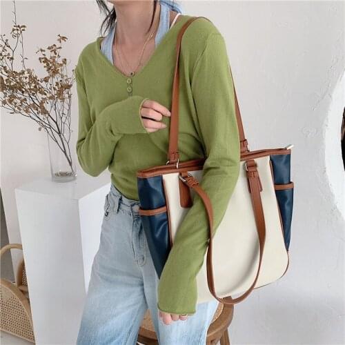 Autumn and winter new big bag women 2020 fashion shoulder bag large capacity contrast retro tote bag