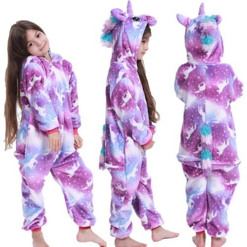 Kigurumi For Girls Boys Panda Animal Pajamas Unicorn Sleepwear Kids Stitch Jumpsuits For Children Winter Flannel Warm Onesies
