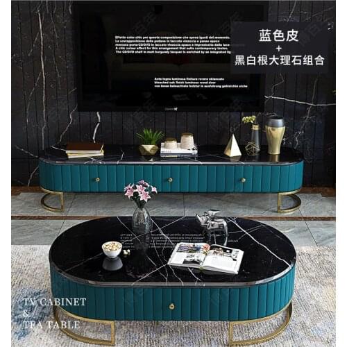 TV Stand blue / white shiny Living Room TV monitor stand mueble oval edge cabinet mesa+tv table stand + Coffee centro Table