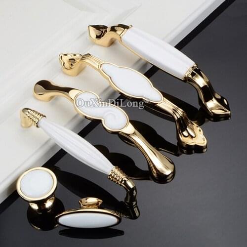 Luxury Gold 10PCS European Ceramic Kitchen Cabinet Door Handles Cupboard Wardrobe Drawer TV Wine Cabinet Pulls Handles & Knobs