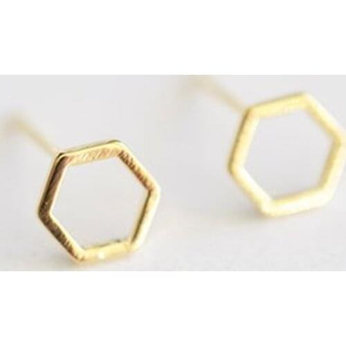Rose Gold Color Hexagon Stud Earrings For Women Honeycomb Dainty Jewelry Stainless Steel Brincos Aros Friendship Gift 2021